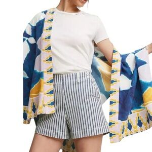 Anthropologie Sisters Gulassa‎ Sunlight 100% Silk Floral Watercolor Open Kimono